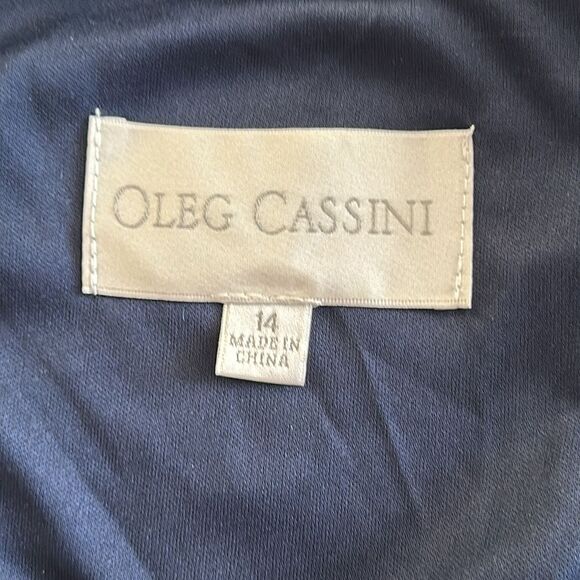 OLEG CASSINI Velvet Off-the-Shoulder Sheath Maxi with Ruffle Navy Size 14 - Picture 8 of 15